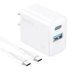 Cargador Para Celular De Doble Puerto (usb C Y Usb A) 20w Y Cable Tipo C 3a Blanco 1hora - Gar162b